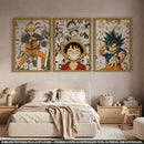 Kit 3 Peças Quadros Decorativos Naruto, One Piece e Dragon Ball - Coleção Animes