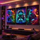 KIT 3 Quadros Decorativos Neon 3 Controles - Coleção Games