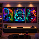 KIT 3 Quadros Decorativos Neon 3 Controles - Coleção Games