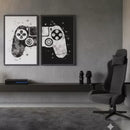 KIT 2 Quadros Decorativos Controle Preto/Branco - Coleção Games