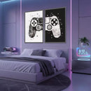 KIT 2 Quadros Decorativos Controle Preto/Branco - Coleção Games